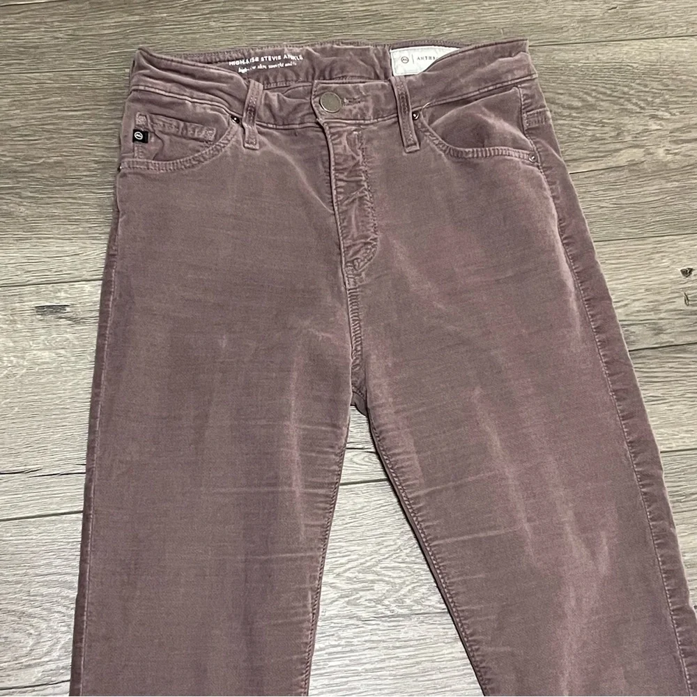 Anthropologie AG High Rise Stevie Ankle Gray Taupe Velvet Slim Straight Sz 25R.